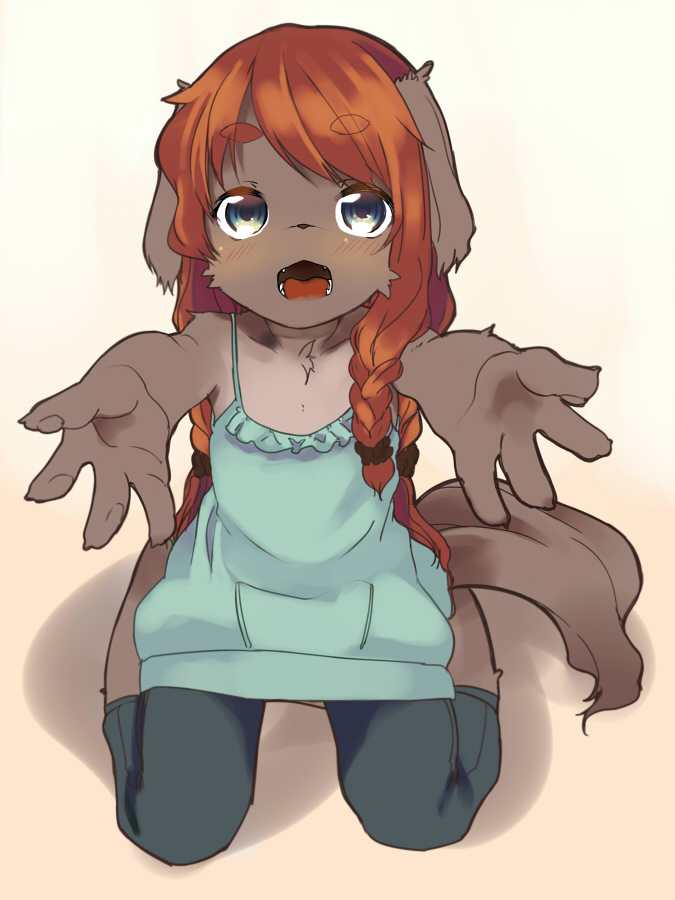 1girl, animal_ears, azuki_akizuki, braid, furry, long_hair, open_mouth, original