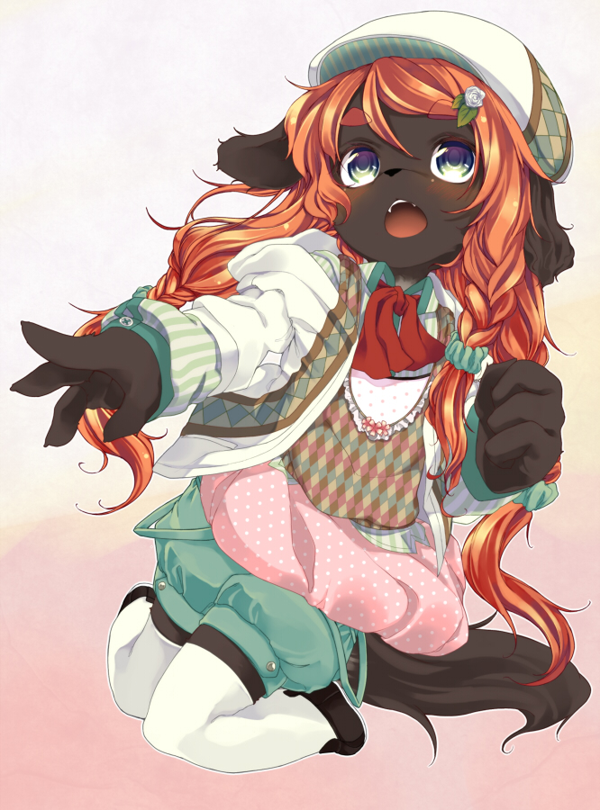 1girl, animal_ears, azuki_akizuki, furry, hat, open_mouth, original, redhead