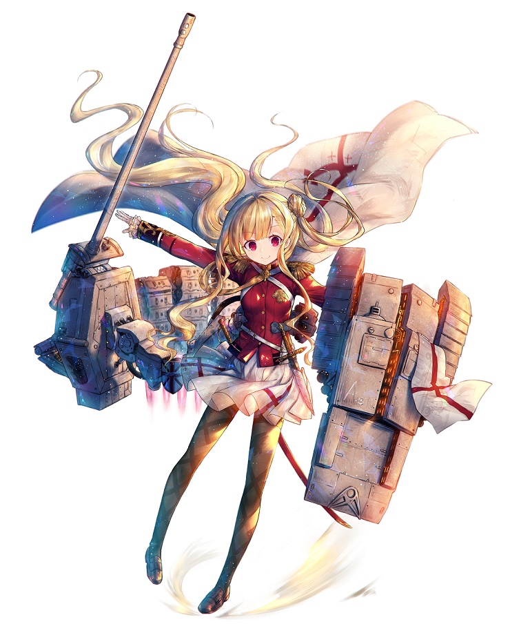 1girl, black_legwear, blonde_hair, hair_bun, jugatsu_junichi, long_hair, metal_waltz, one_side_up
