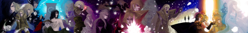 aquarius_camus, aries_mu, aries_shion, armor, athena_(saint_seiya), battle, beard, black_hair