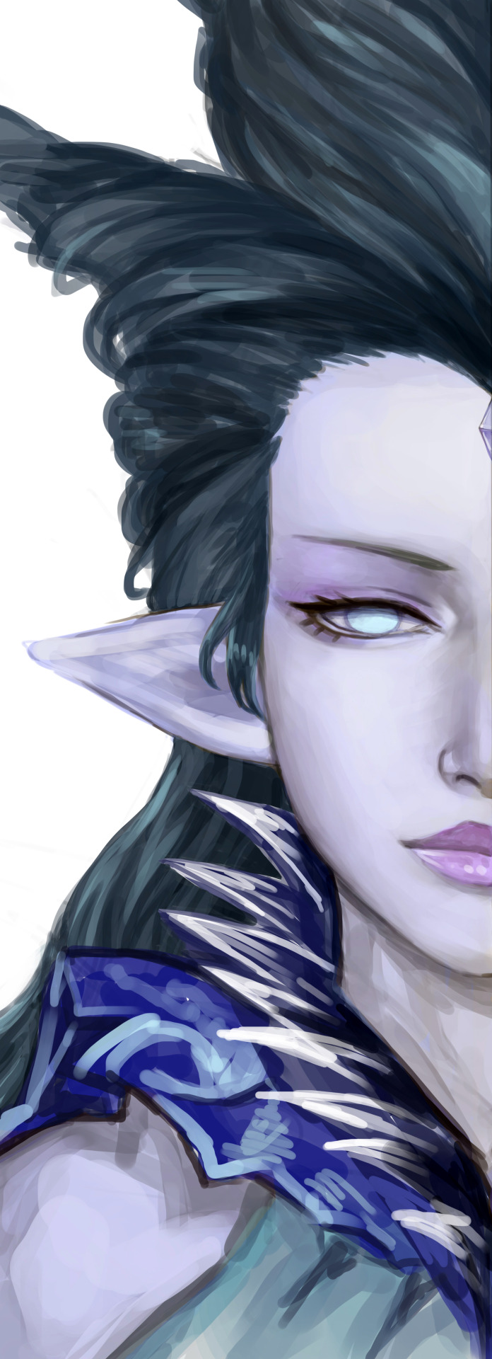 1girl, black_hair, blue_eyes, consectetur, final_fantasy, final_fantasy_xiv, forehead_jewel, highres