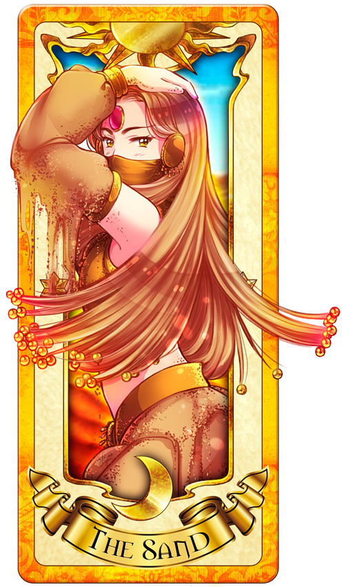 1girl, arabian_clothes, brown_hair, cardcaptor_sakura, clow_card, elena_ivlyushkina, long_hair, sand_(clow_card)