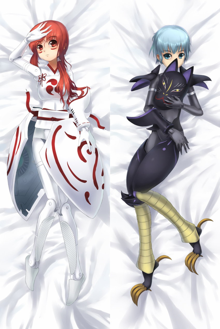 babycat, bed, blue_eyes, blue_hair, busou_shinki, dakimakura, doll_joints, fubuki_(busou_shinki)
