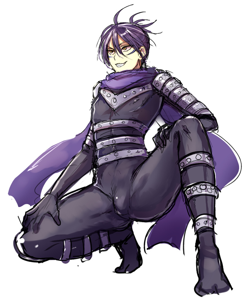 1boy, black_hair, bulge, facial_mark, highres, male_focus, onepunch_man, onsoku_no_sonic