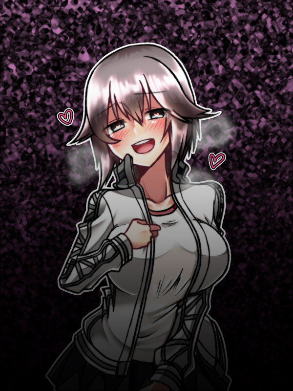 1girl, blush, brown_eyes, brown_hair, hayasui_(kantai_collection), heart, heart-shaped_pupils, heavy_breathing