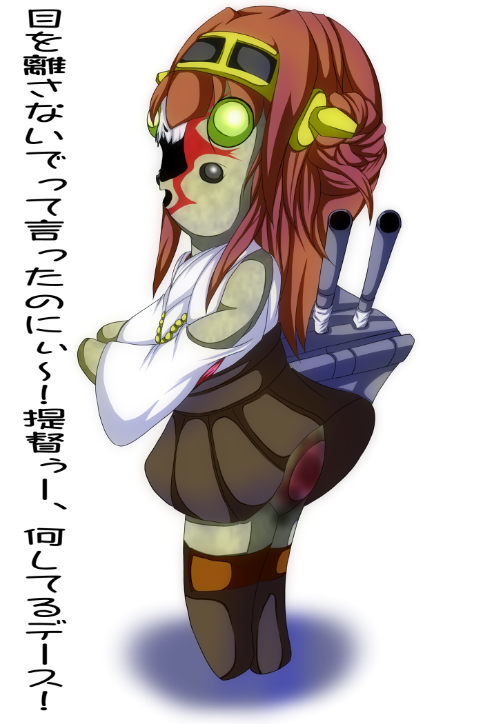 brown_hair, cosplay, fusion, green_eyes, hair_bun, headgear, kantai_collection, kongou_(kantai_collection)