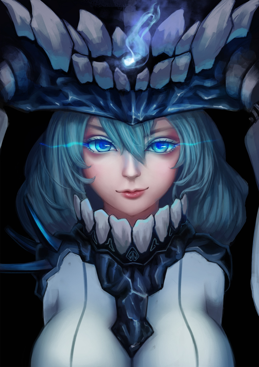 1girl, blue_eyes, bodysuit, breasts, cape, eyelashes, glowing, glowing_eyes