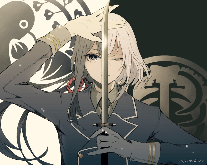 2015, 2boys, azi_(ususio6), black_hair, closed_eyes, dated, highres, honebami_toushirou