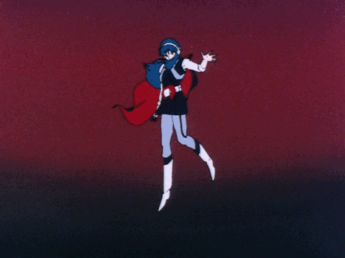 1girl, 80s, animated, animated_gif, arming_doublet, armor, choujikuu_kidan_southern_cross, energy_weapon