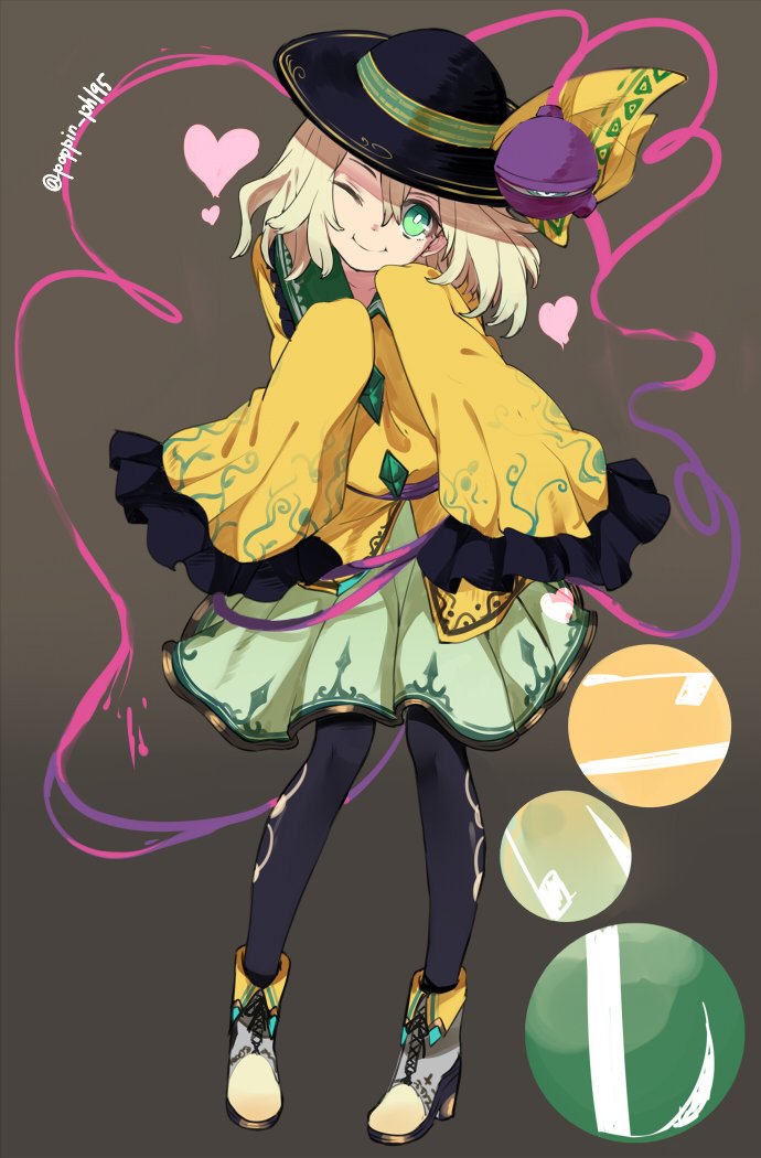 1girl, black_legwear, boots, character_name, cross-laced_footwear, eyeball, full_body, gradient