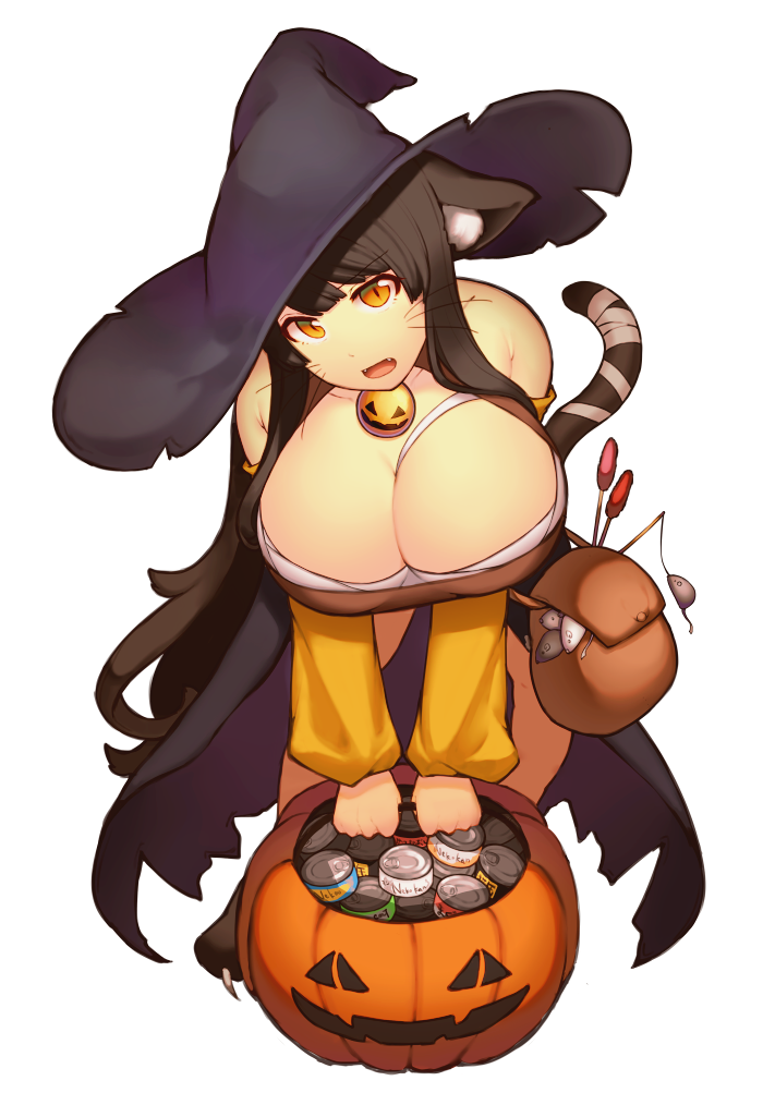 1girl, animal_ears, bare_shoulders, breasts, brown_eyes, brown_hair, cat_ears, cat_food