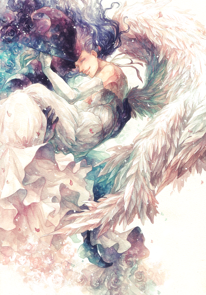 1boy, 1girl, dress, feathers, hat, jojo_no_kimyou_na_bouken, sherry_polnareff, silver_chariot_requiem
