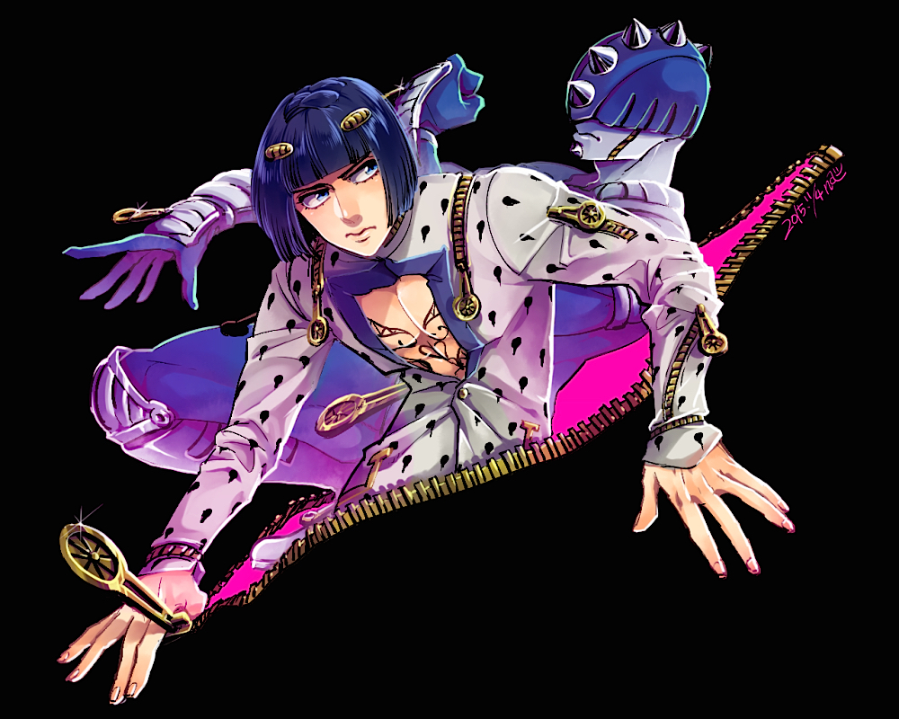 1boy, blue_eyes, blue_hair, bob_cut, bruno_bucciarati, hair_ornament, hairclip, jojo_no_kimyou_na_bouken