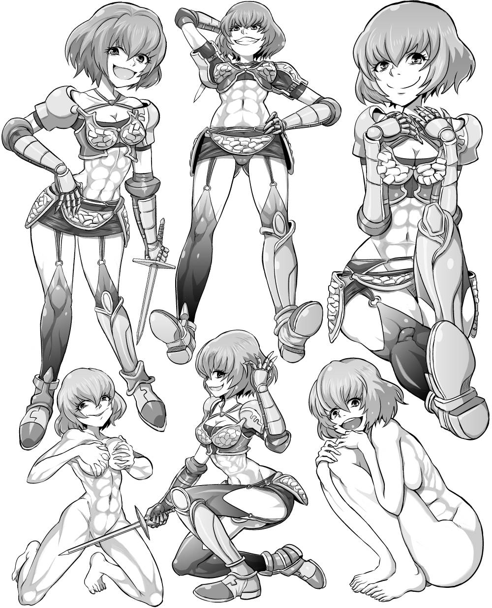 1girl, armor, breasts, cleavage, clementine_(overlord), garter_belt, garter_straps, gauntlets
