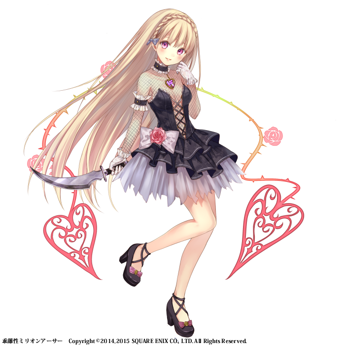 1girl, black_dress, blonde_hair, choker, dress, fishnet_bodysuit, fukahire_sanba, gloves