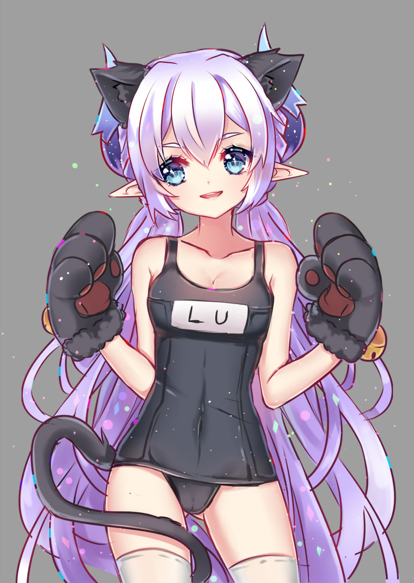 1girl, absurdres, animal_ears, black_swimsuit, blue_eyes, cat_ears, cowboy_shot, elsword