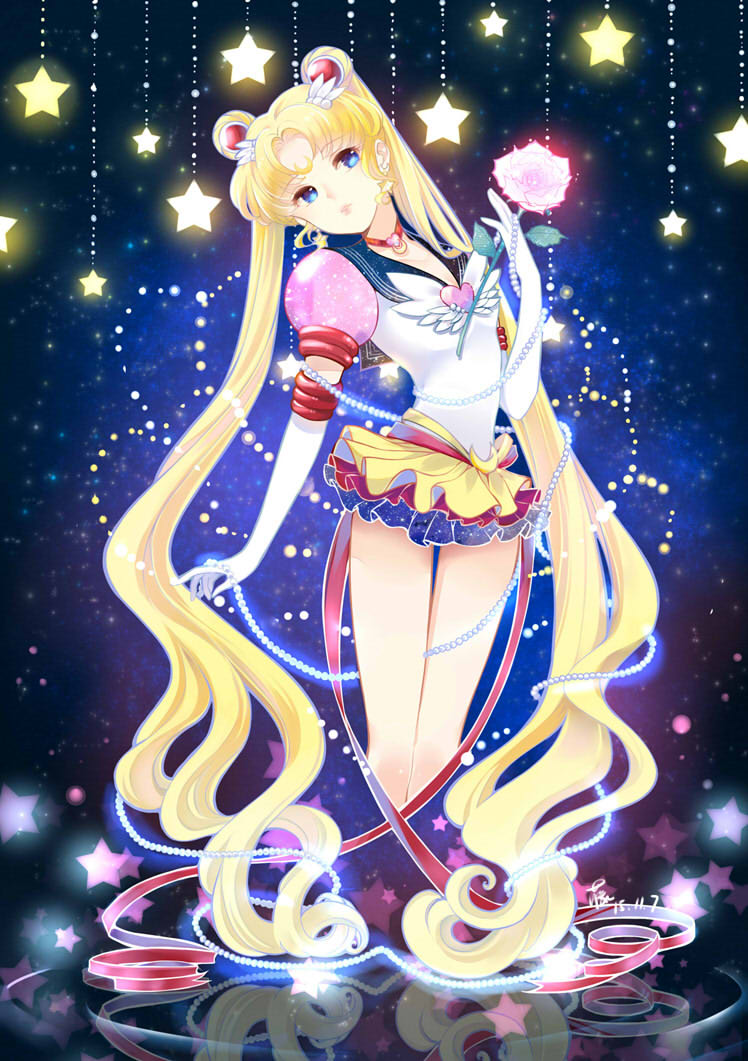 1girl, absurdly_long_hair, beads, bishoujo_senshi_sailor_moon, blonde_hair, blue_eyes, choker, crescent