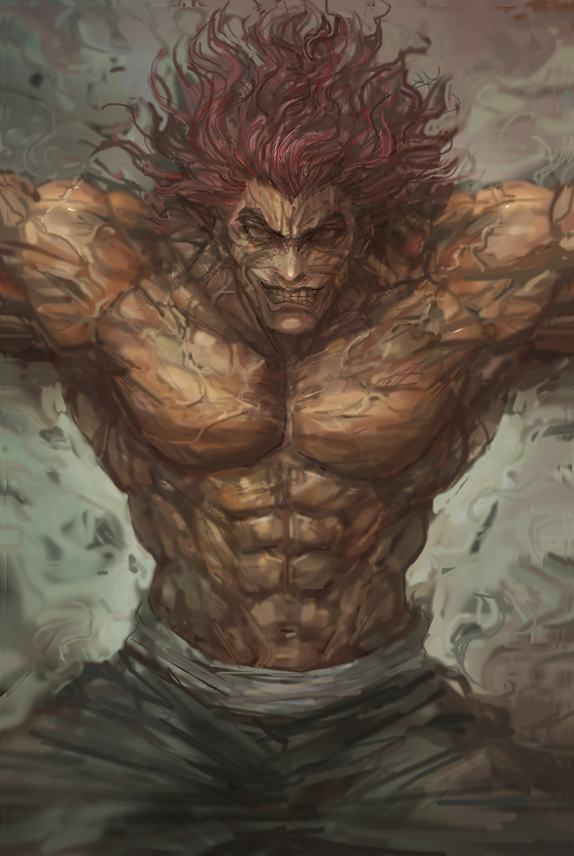 1boy, grappler_baki, hanma_yuujirou, highres, long_hair, looking_at_viewer, male_focus, miche