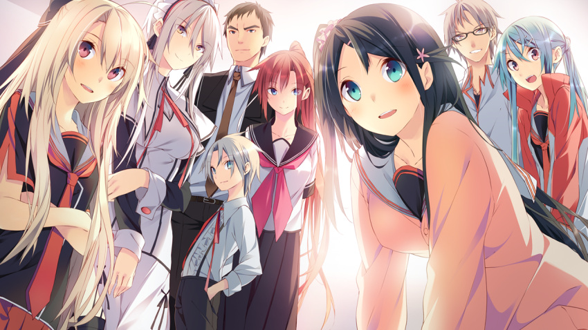 3boys, 5girls, aka-san_to_kyuuketsuki, alexandra_ann-christine_axelina, blonde_hair, blue_eyes, blue_hair, brown_hair