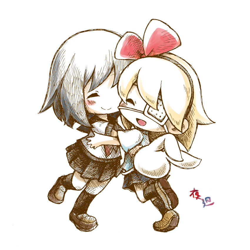 2girls, animal_backpack, backpack, bag, chibi, commentary_request, copyright_name, eyepatch