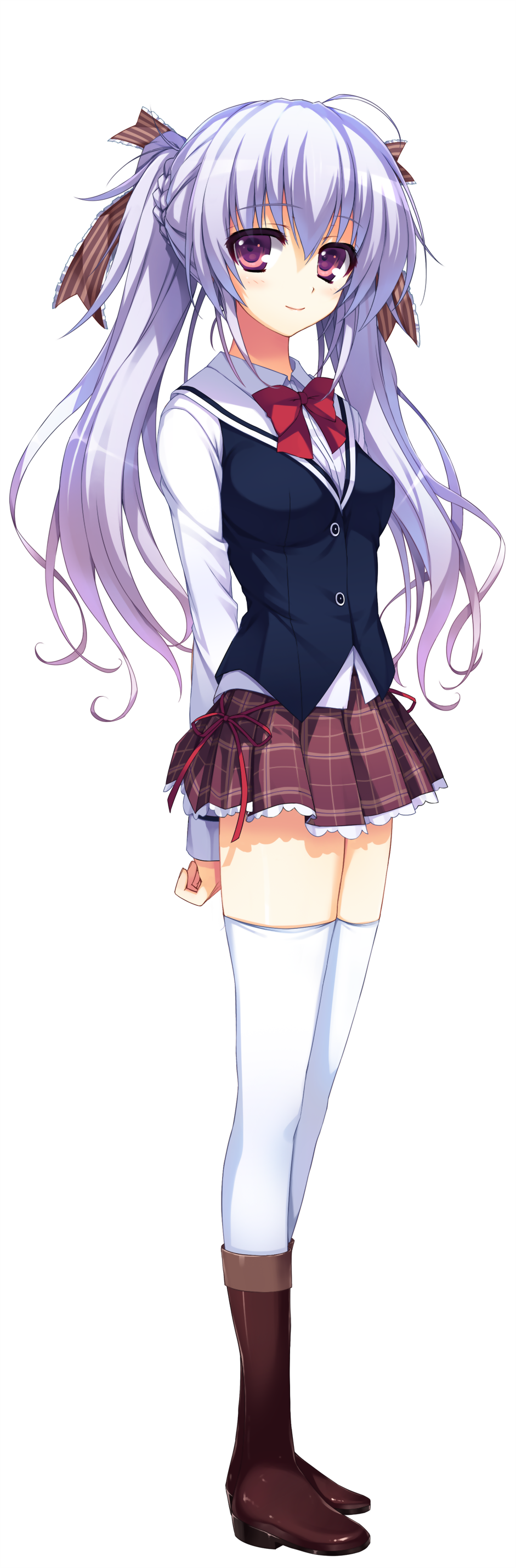 1girl, absurdres, arms_behind_back, blush, boots, full_body, highres, knee_boots