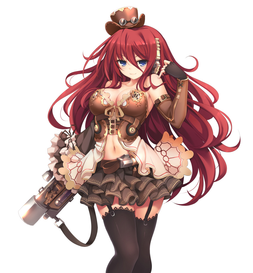 1girl, absurdres, artist_request, bare_shoulders, belt, black_legwear, blue_eyes, breasts
