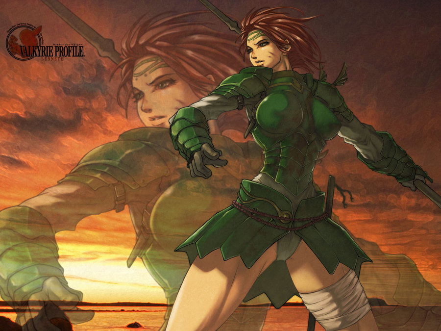 1girl, aelia, armor, green_eyes, polearm, redhead, solo, spear