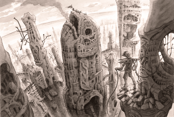 artist_request, building, city, concept_art, fish, flag, grandia, grandia:_parallel_trippers