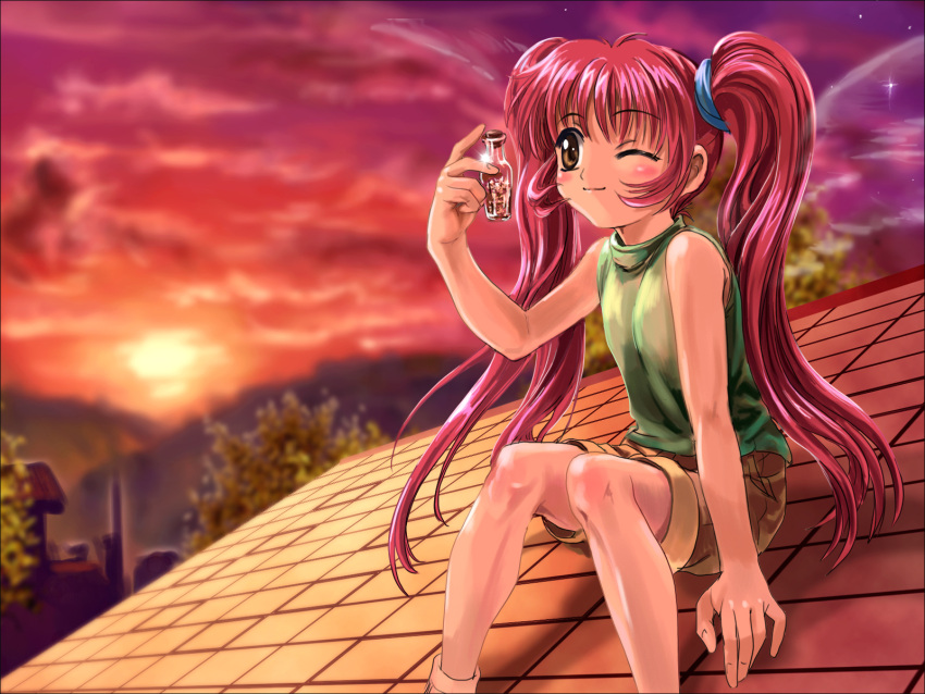 1600x1200, blush, bottle, brown_eyes, highres, michiru_(air), moonknives, mutsuki_(moonknives)
