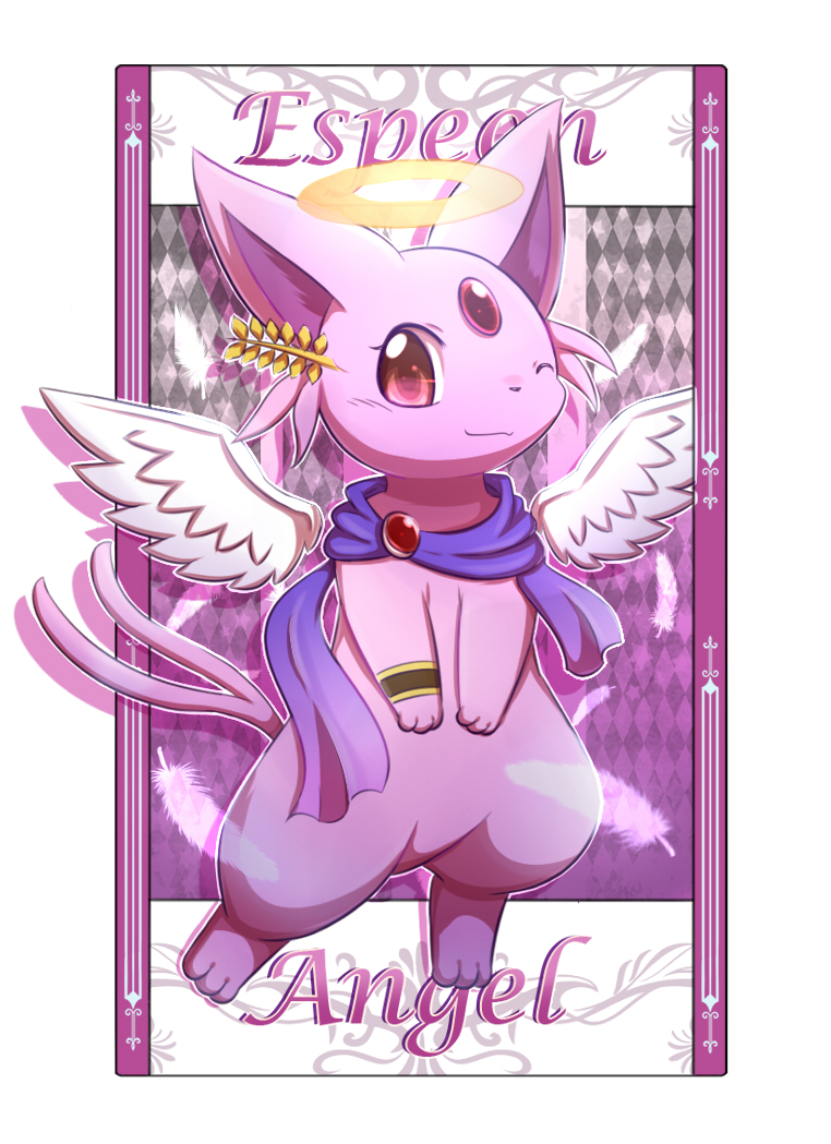 armband, character_name, espeon, feathers, forked_tail, halo, ivan_(ffxazq), one_eye_closed