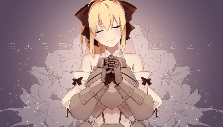 1girl, ahoge, armor, bow, breastplate, closed_eyes, fate/grand_order, fate/unlimited_codes