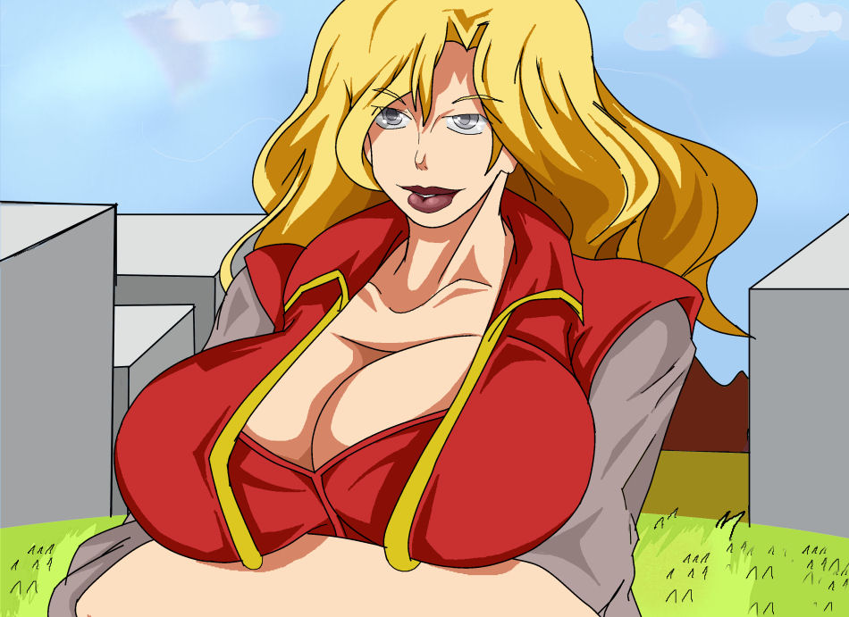 1girl, breasts, grandia, grandia_xtreme, large_breasts, lipstick, makeup, solo