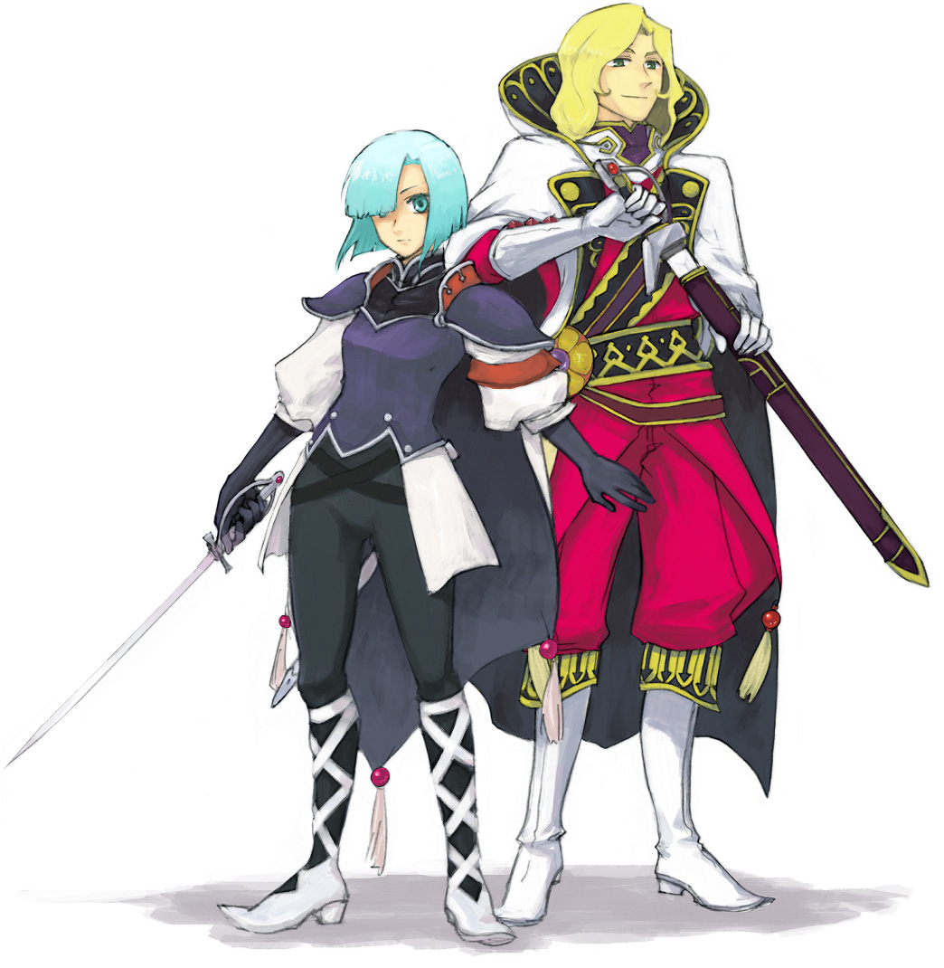 1boy, 1girl, blonde_hair, breasts, grandia, grandia_i, kyata, leen_(grandia)