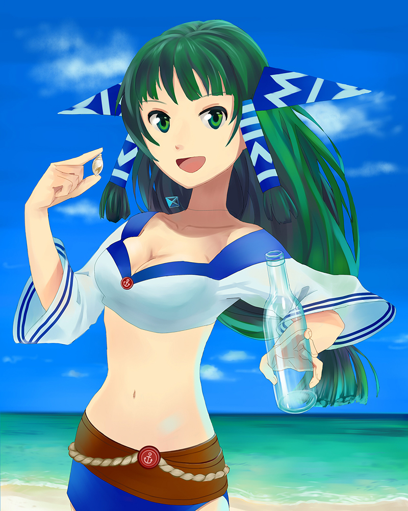 1girl, alternate_costume, bare_shoulders, breasts, cleavage, feena_(grandia), grandia, grandia_i