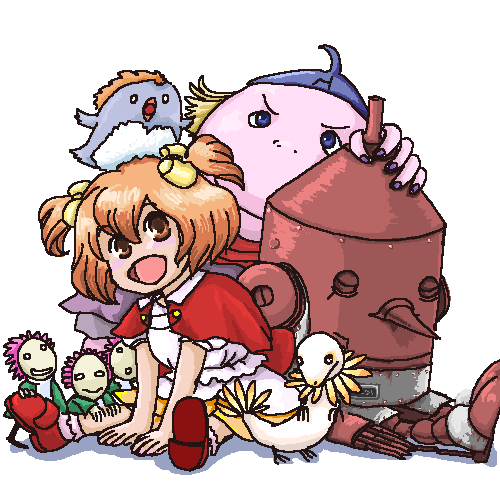 1boy, arc_the_lad, choko_(arc_the_lad), diekbeck, lowres, multiple_boys, multiple_girls, short_hair, shu_(arc_the_lad)