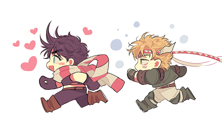 2boys, blonde_hair, bubble, caesar_anthonio_zeppeli, chibi, heart, jacket, jojo_no_kimyou_na_bouken