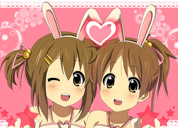 animal_ears, bad_id, brown_eyes, brown_hair, bunny_ears, heart, hirano_yui, hirasawa_ui