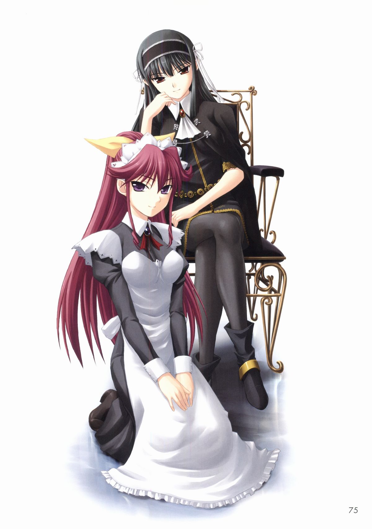 2girls, black_hair, brown_eyes, hair_ornament, hairband, highres, kimi_ga_aruji_de_shitsuji_ga_ore_de, kuonji_shinra