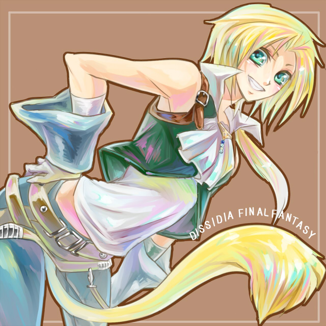 dissidia_final_fantasy, final_fantasy, final_fantasy_ix, gloves, green_eyes, male, smile, tail
