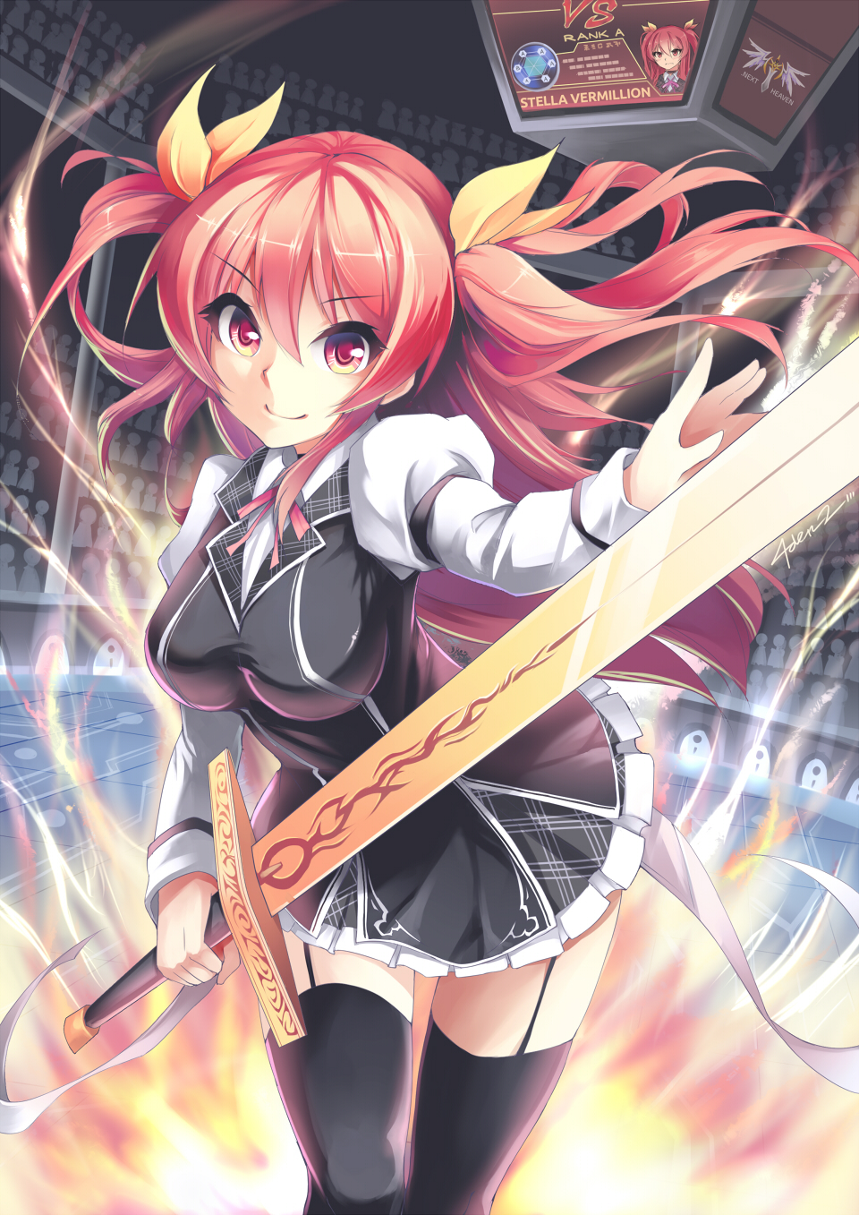 1girl, highres, mystic-san, rakudai_kishi_no_cavalry, red_eyes, redhead, school_uniform, solo