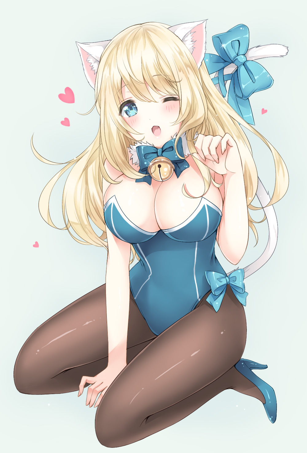 1girl, :3, adapted_costume, animal_ears, atago_(kantai_collection), bangs, bare_shoulders, bell