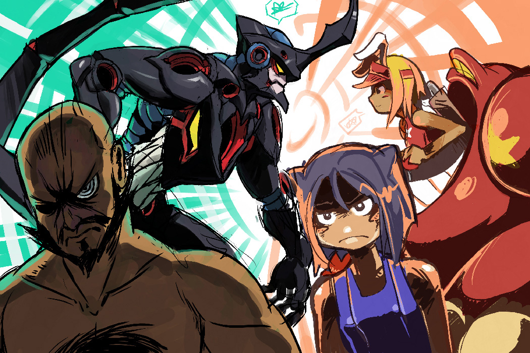 2girls, alex_ahad, angry, animal_ears, arcana_heart, arcana_heart_2, bald, beard