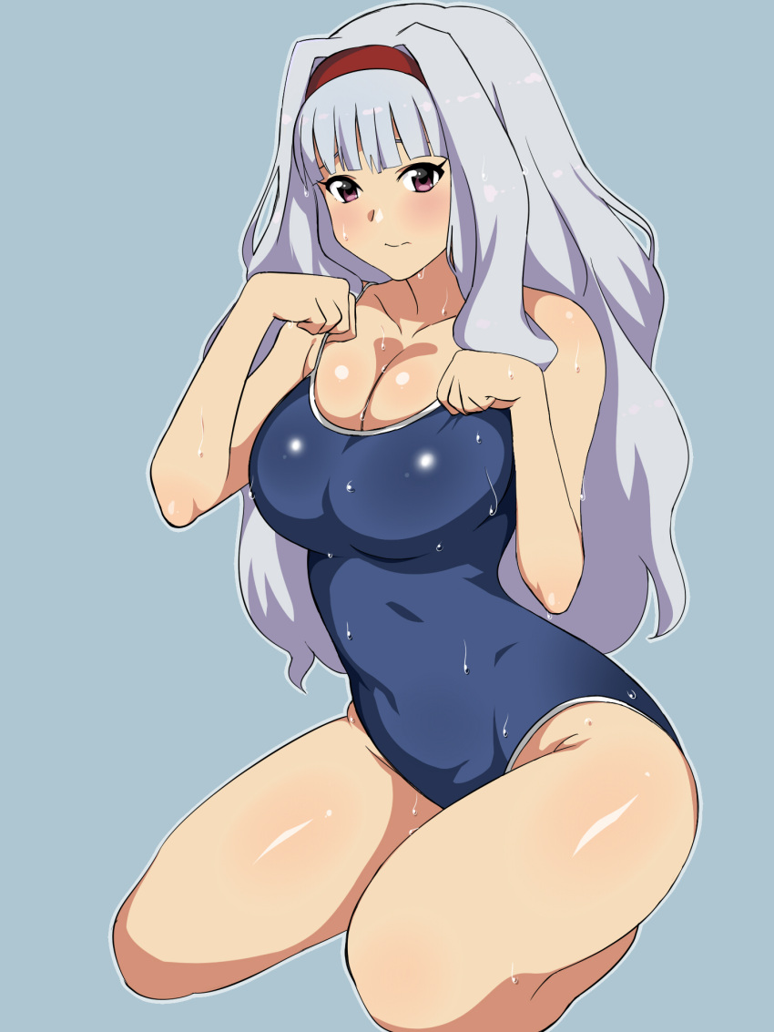 1girl, competition_school_swimsuit, hairband, highres, idolmaster, kagemusha, kneeling, long_hair