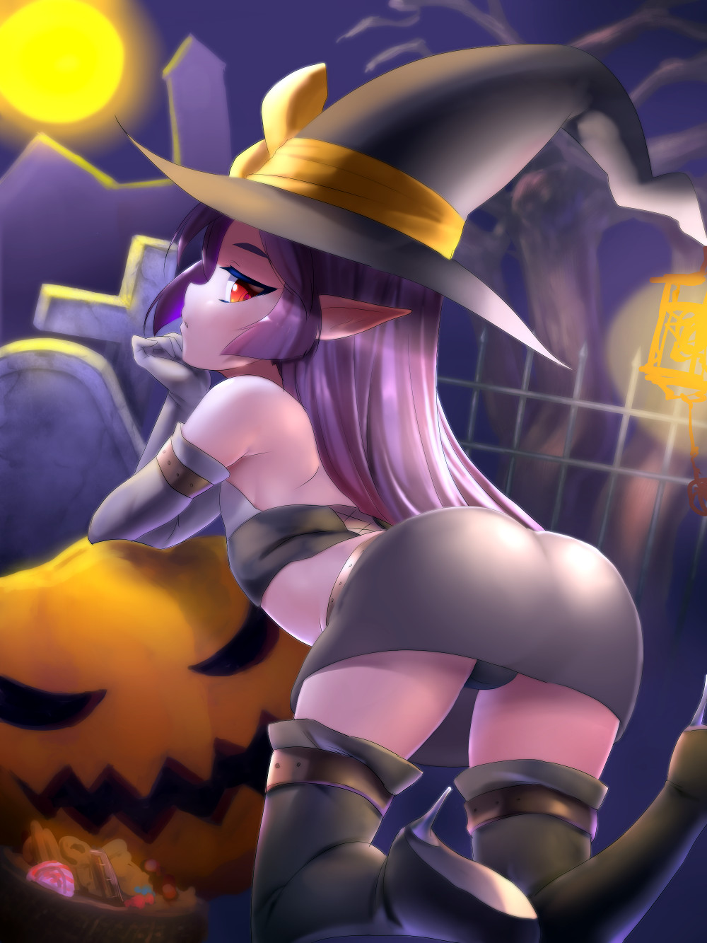 ass, c-low, chocolat(lord_of_walkure), halloween, hat, highres, looking_at_another, lord_of_walkure