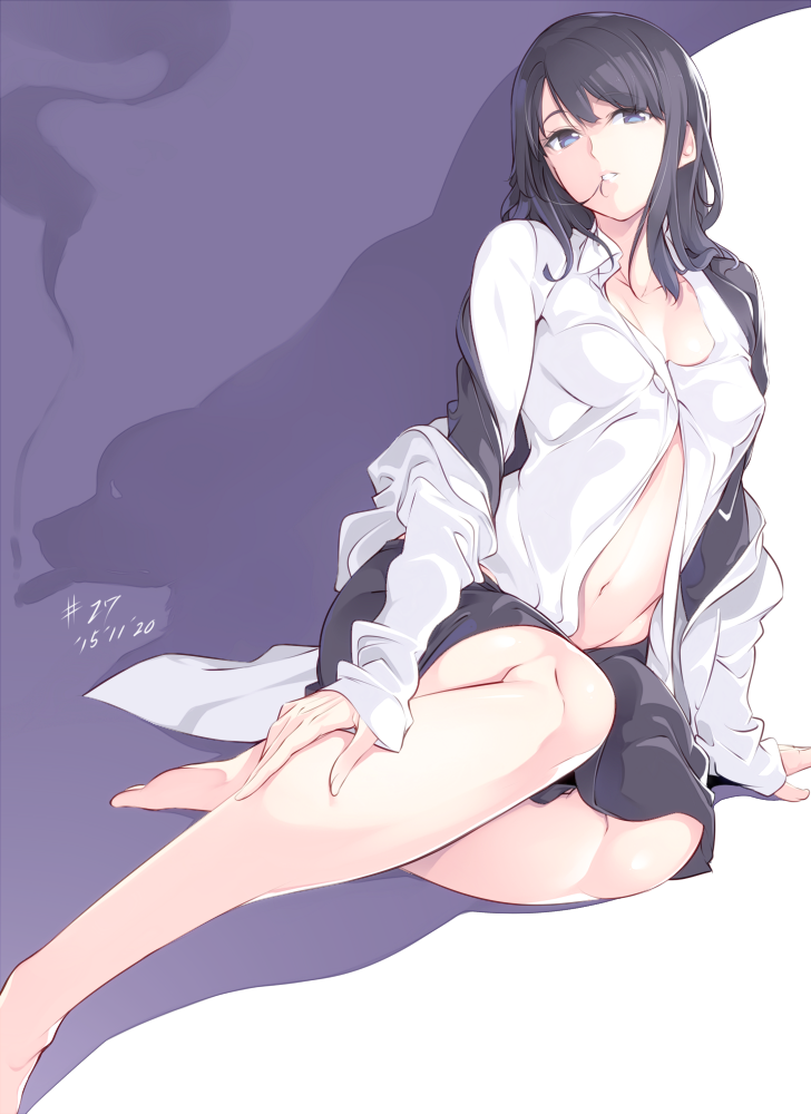 1girl, black_hair, kihara_yuiitsu, long_hair, nanao_(mahaya), open_clothes, open_shirt, shirt, skirt, to_aru_majutsu_no_index, to_aru_majutsu_no_index:_new_testament