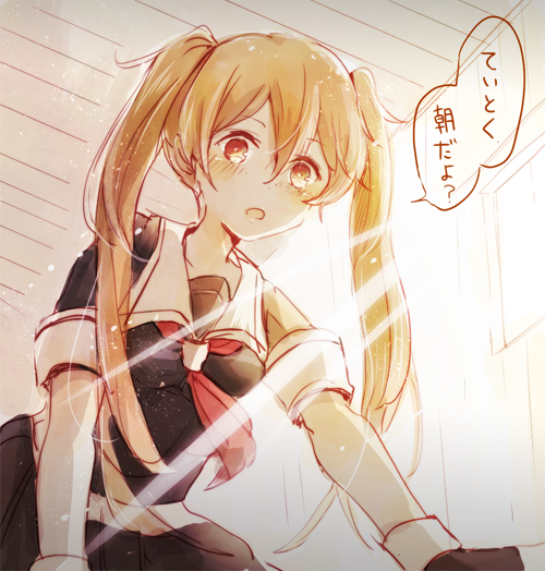 1girl, :o, black_serafuku, blush, brown_eyes, gloves, kantai_collection, kazuhito_(1245ss)