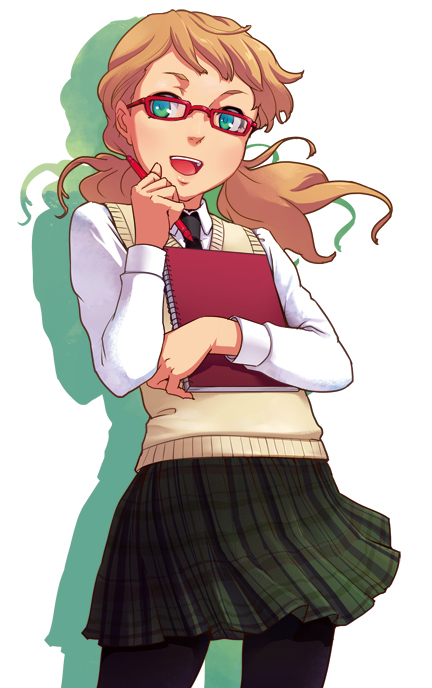 glasses, green_eyes, long_hair, necktie, notebook, null_(chronix), null_(pixiv180777), original