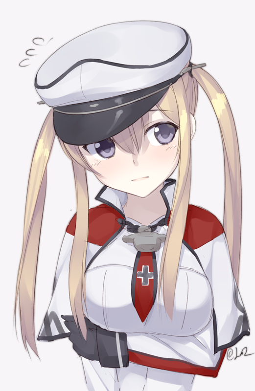 1girl, akai_ronii, blonde_hair, blue_eyes, capelet, gloves, graf_zeppelin_(kantai_collection), hat