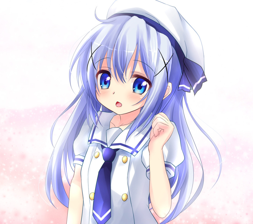 1girl, blue_eyes, blue_hair, dress, gochuumon_wa_usagi_desu_ka?, hair_ornament, hairclip, hat