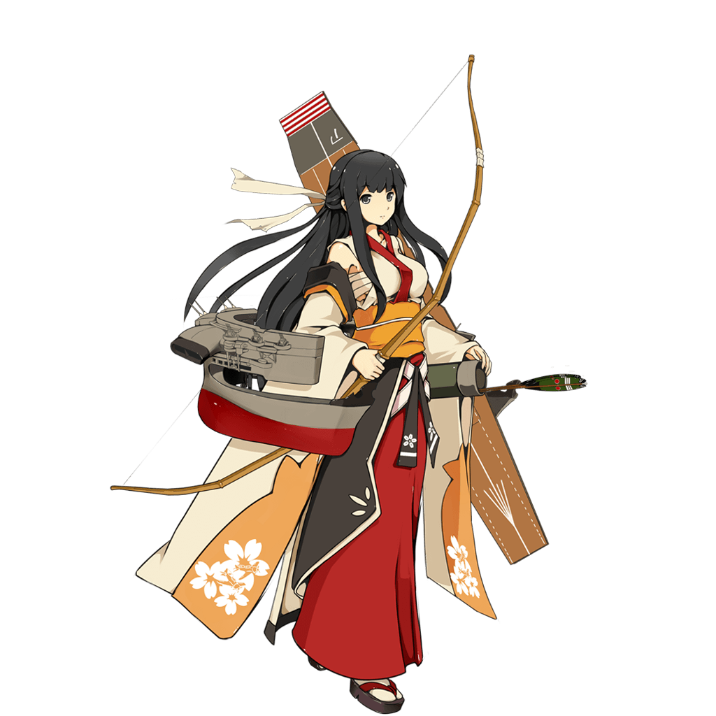 1girl, akagi_(zhan_jian_shao_nyu), bow_(weapon), brown_hair, cowinsky, floral_print, hair_ribbon, japanese_clothes